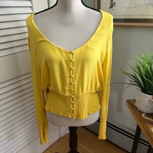 FLETCH Top Womens XXL Yellow Babydoll Blouse Smocked Indie Boho Grunge Y2K